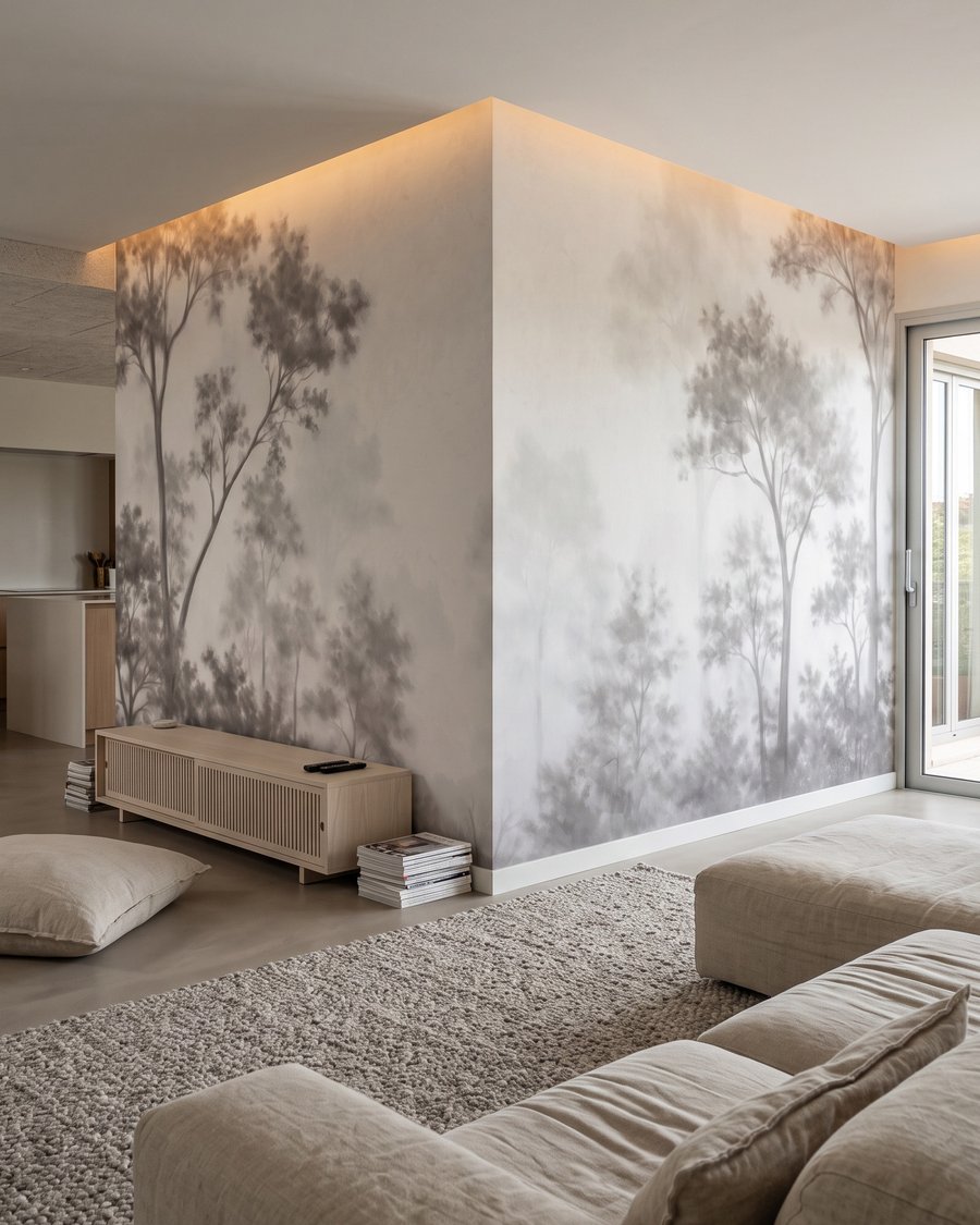 Árboles tras neblina translúcida — interior 1