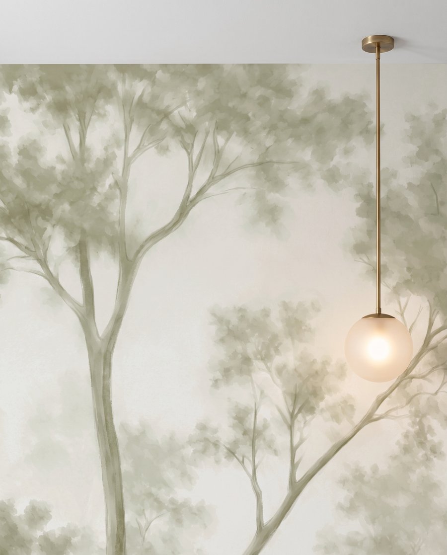 Árboles tras neblina translúcida — detalle