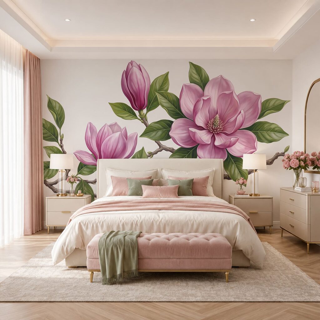 Magnolias rosas en rama — interior 2