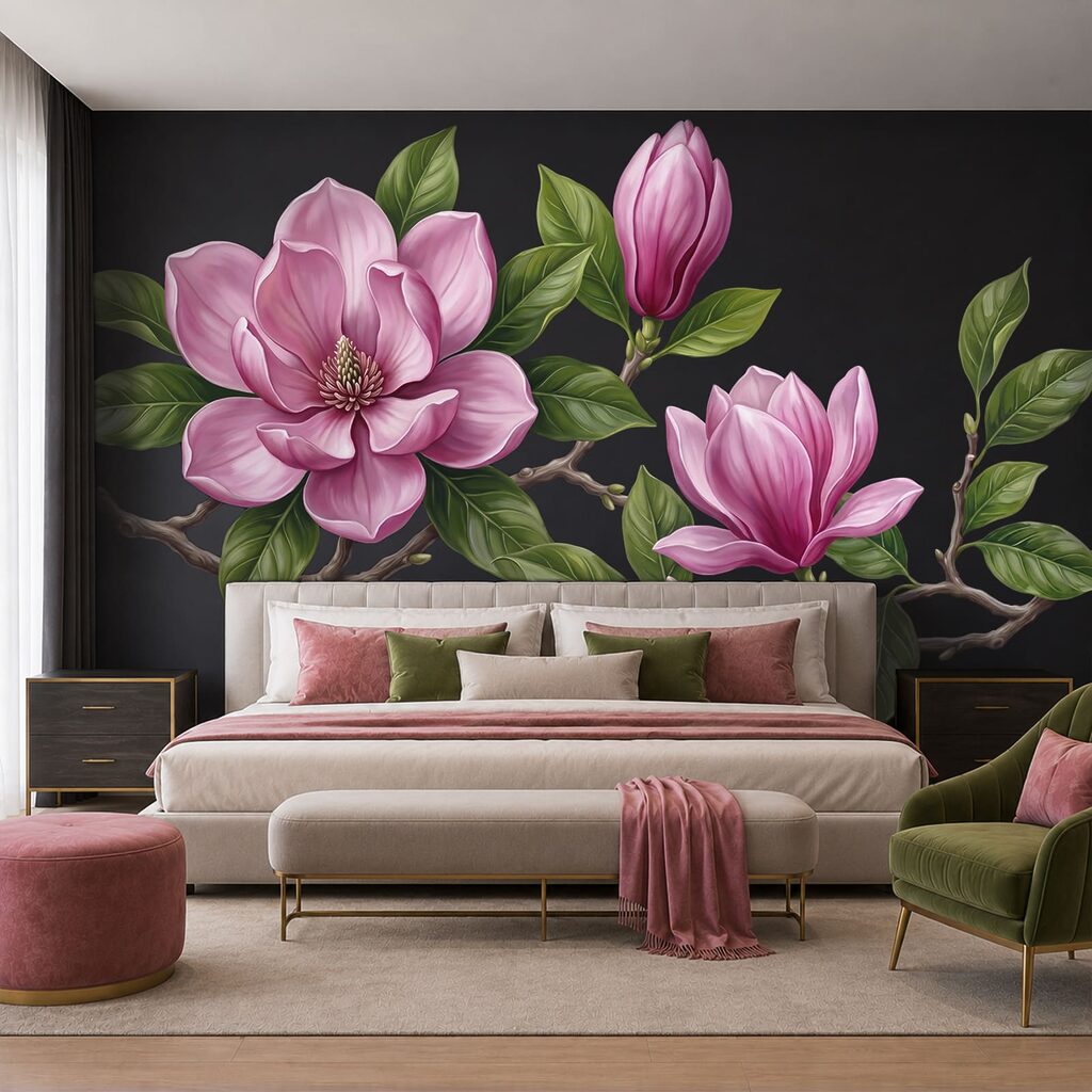 Magnolias rosas en rama — interior 2