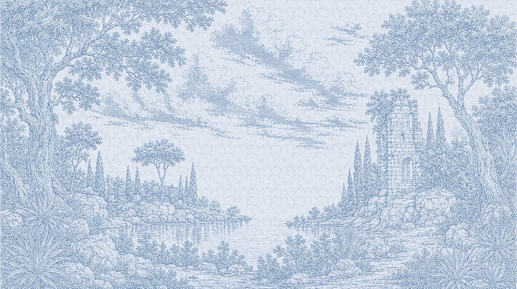 Paisaje azul dibujado — diseño completo