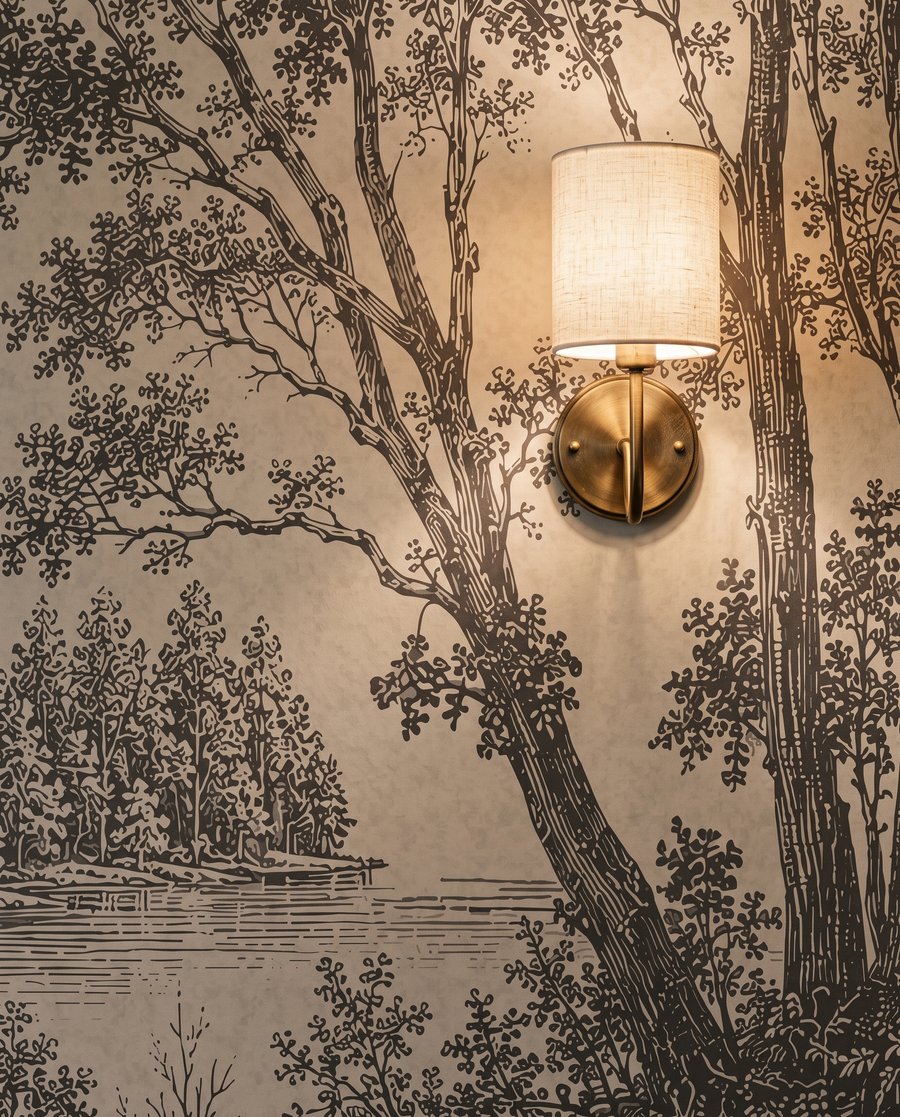 Lago del bosque grabado — detalle