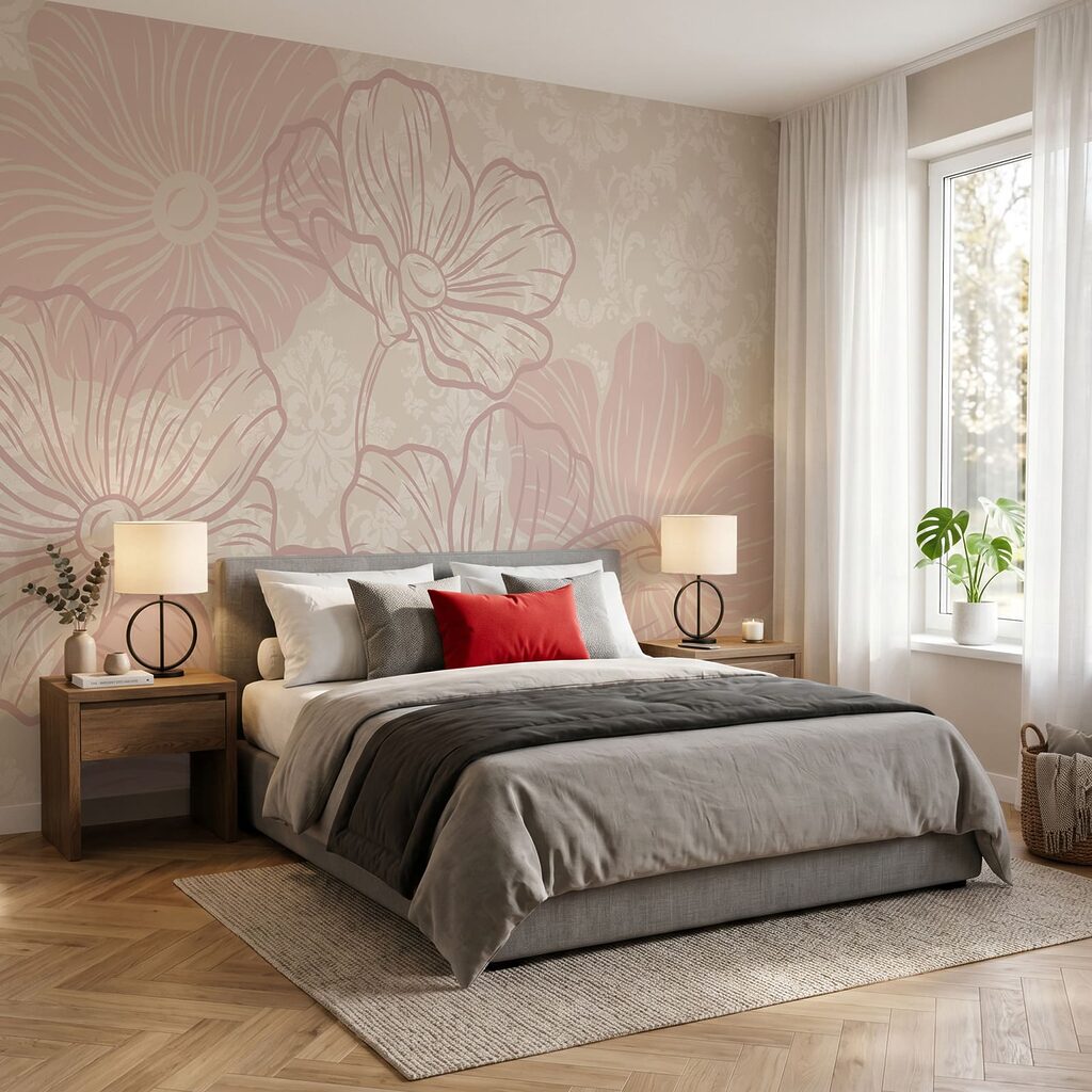 Flores rosas sobre ornamento — interior 1