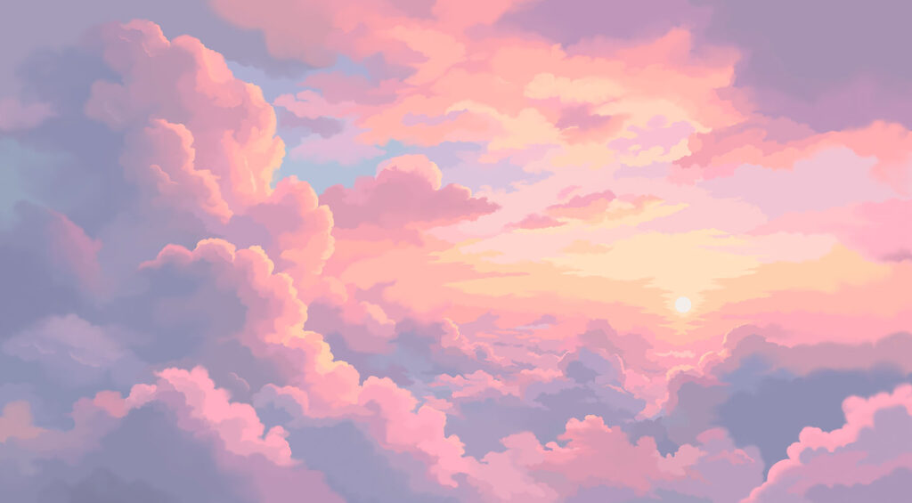 Nubes rosas al atardecer — diseño completo
