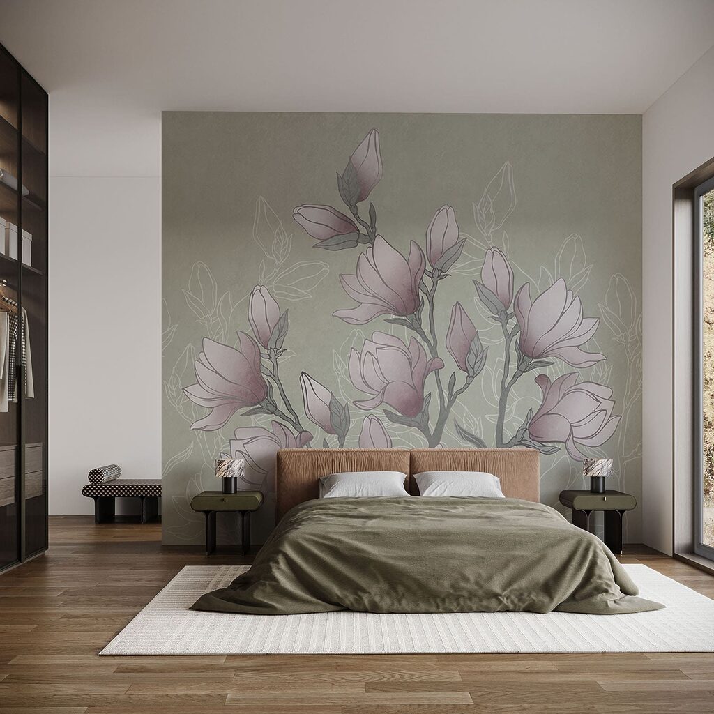 Magnolias en contornos finos en un interior