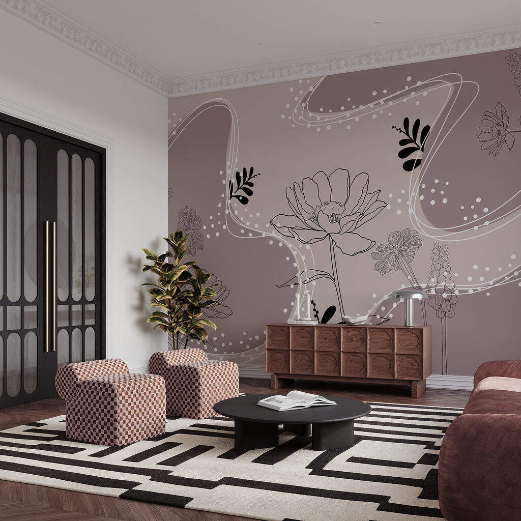 Flores entre curvas punteadas — interior 1