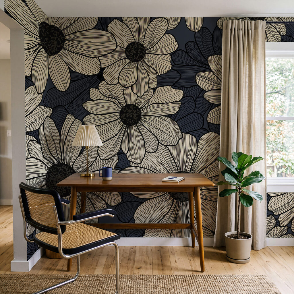 Flores con finos trazos en un interior