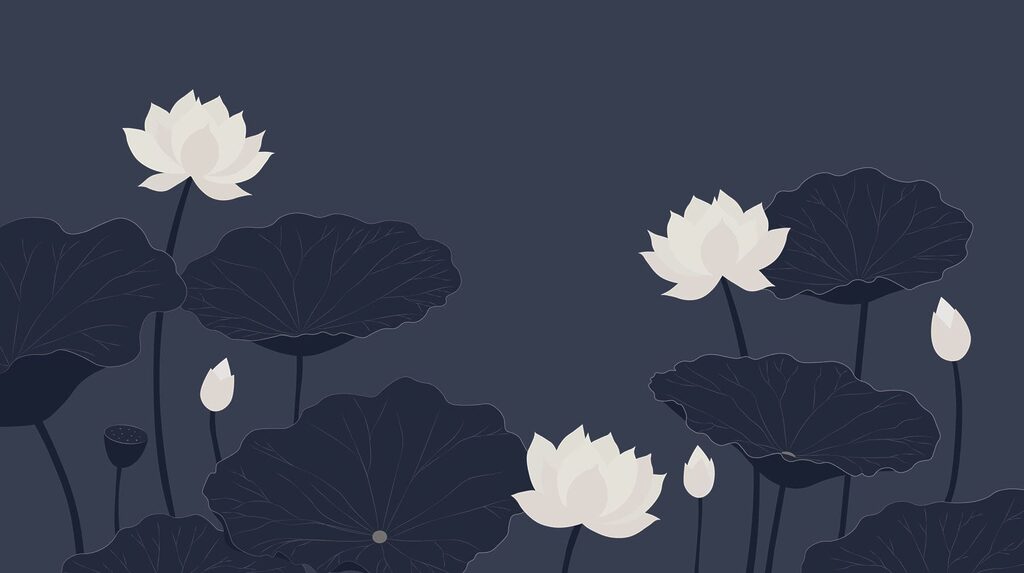 Lotos blancos en azul — diseño completo
