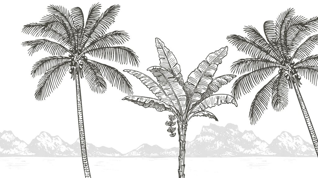 Palmeras frente a montañas — diseño completo