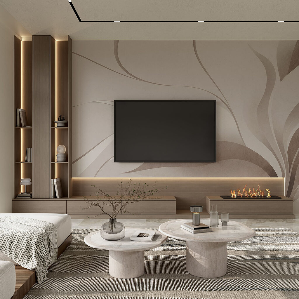 Hojas con líneas fluidas en un interior
