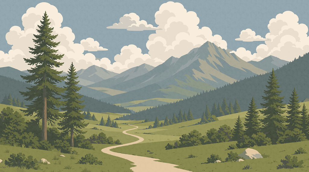 Camino hacia las montañas — diseño completo