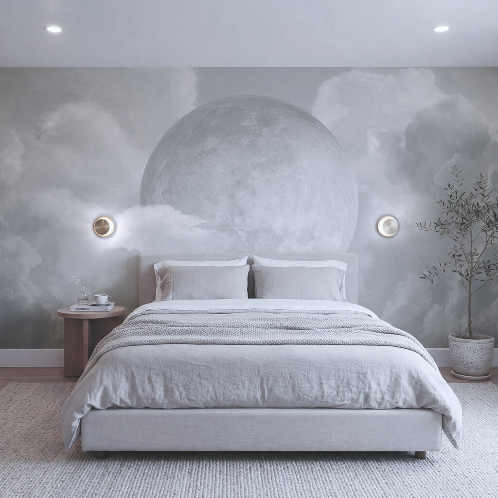 Luna entre nubes densas en un interior
