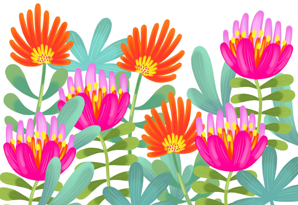 Campo de flores vivas — diseño completo