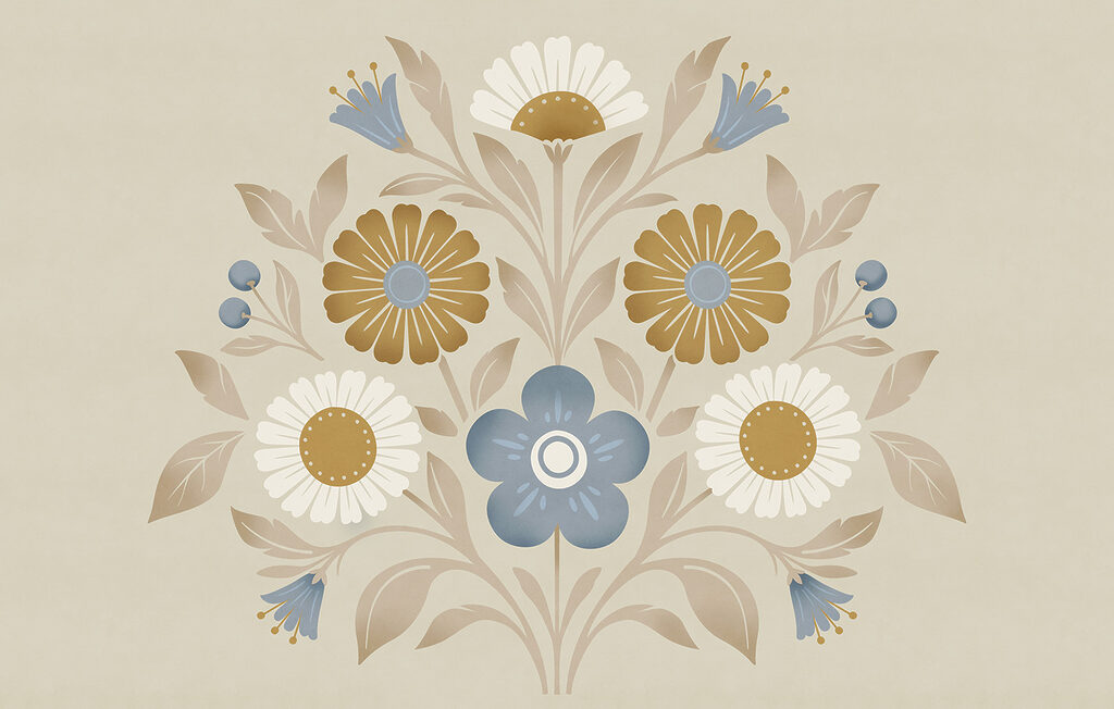 Flores en ornamento circular — diseño completo