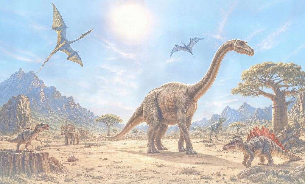 Dinosaurios junto al agua — diseño completo
