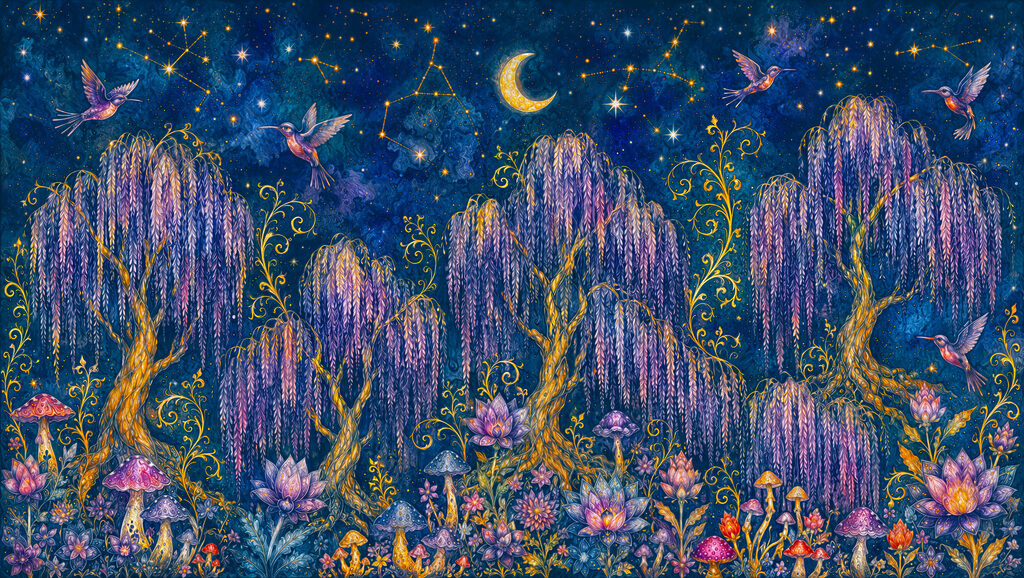 Jardín nocturno con luna — diseño completo