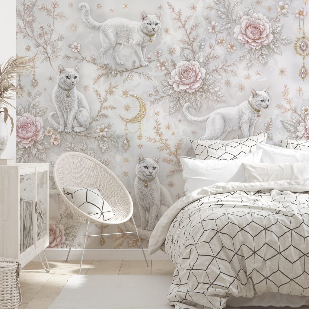 Gatos blancos entre rosas — interior 2
