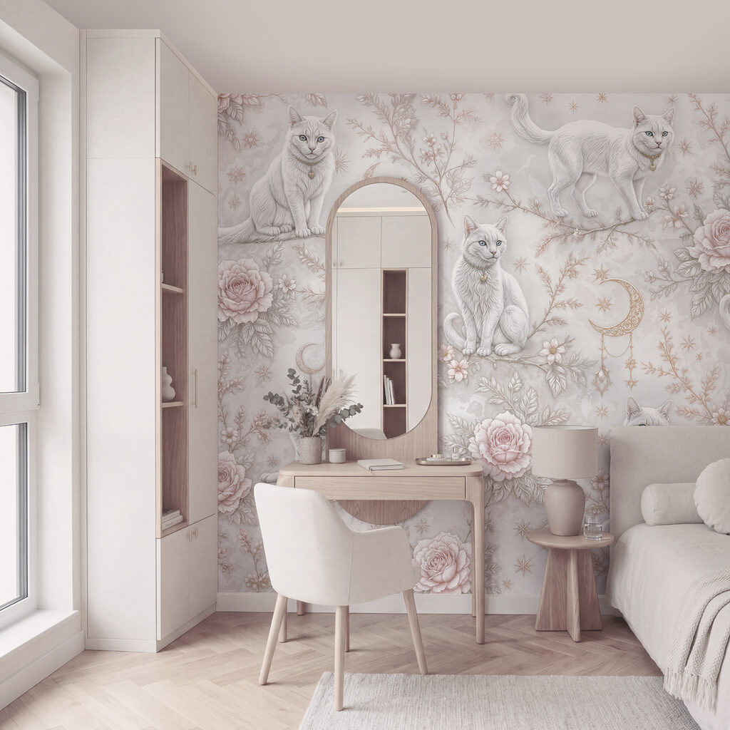 Gatos blancos entre rosas — interior 3