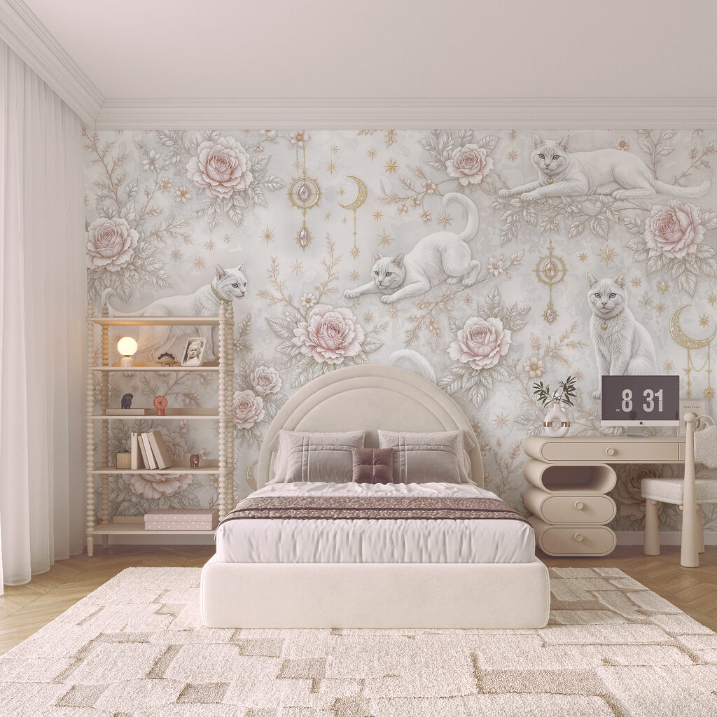 Gatos blancos entre rosas — interior 4