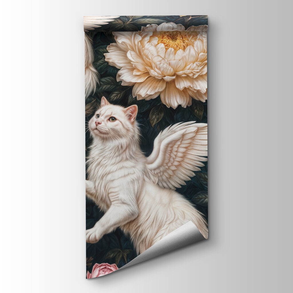 Felinos alados entre flores — vista del producto