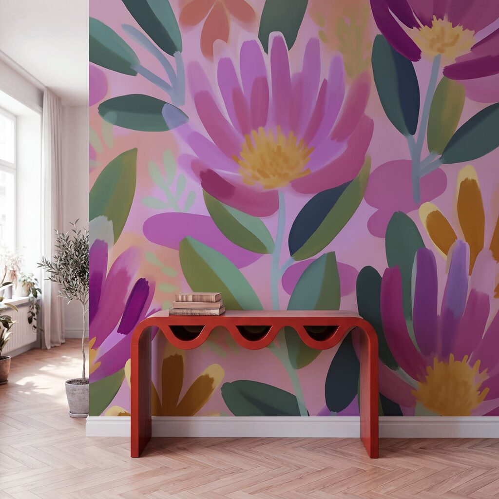 Flores en trazos anchos en un interior