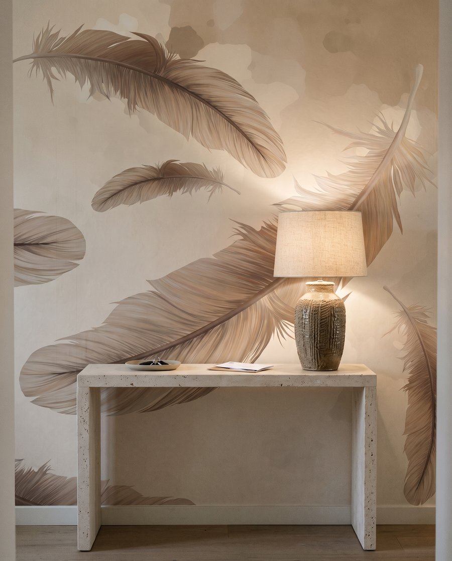 Plumas claras y oscuras en un interior