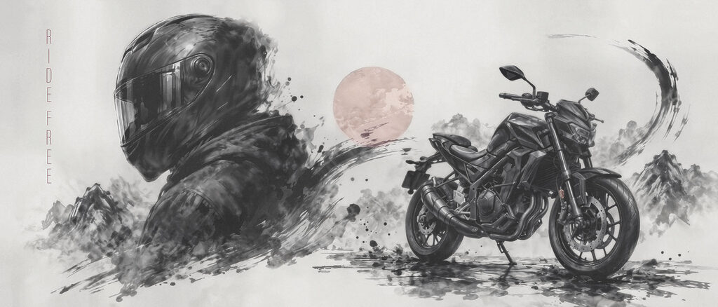 Moto y casco — diseño completo