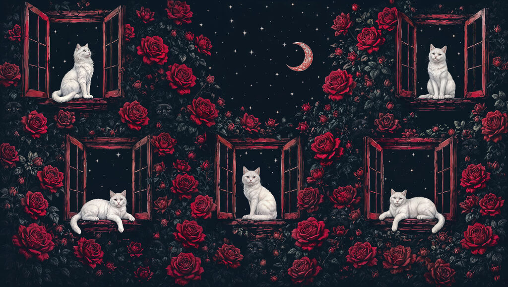 Gatos en ventanas abiertas — diseño completo