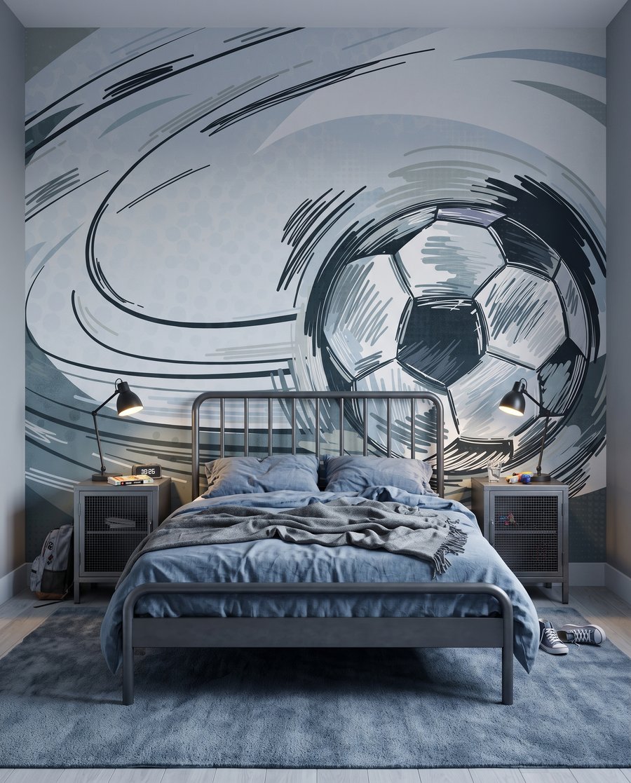 Balón entre pinceladas en un interior