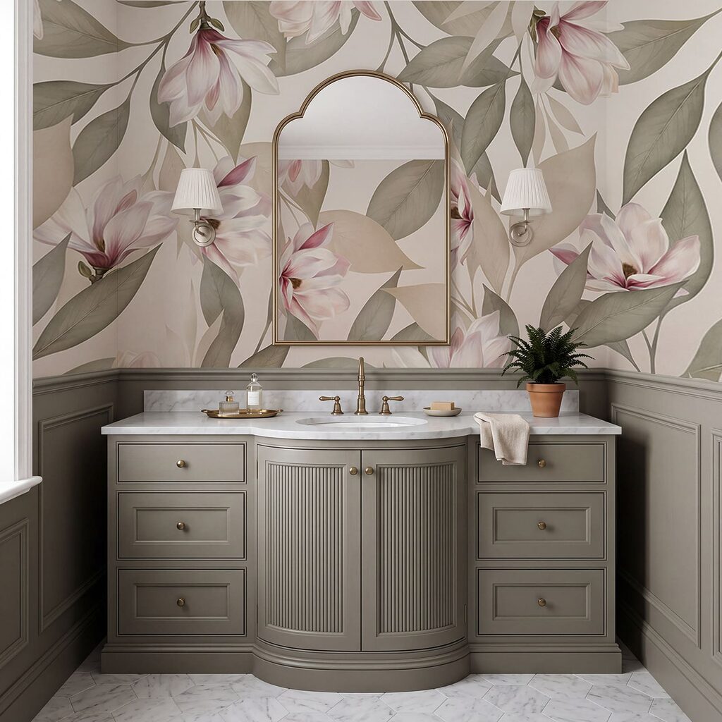 Ramas sinuosas en beige en un interior