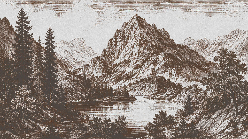 Lago con trazos finos — diseño completo
