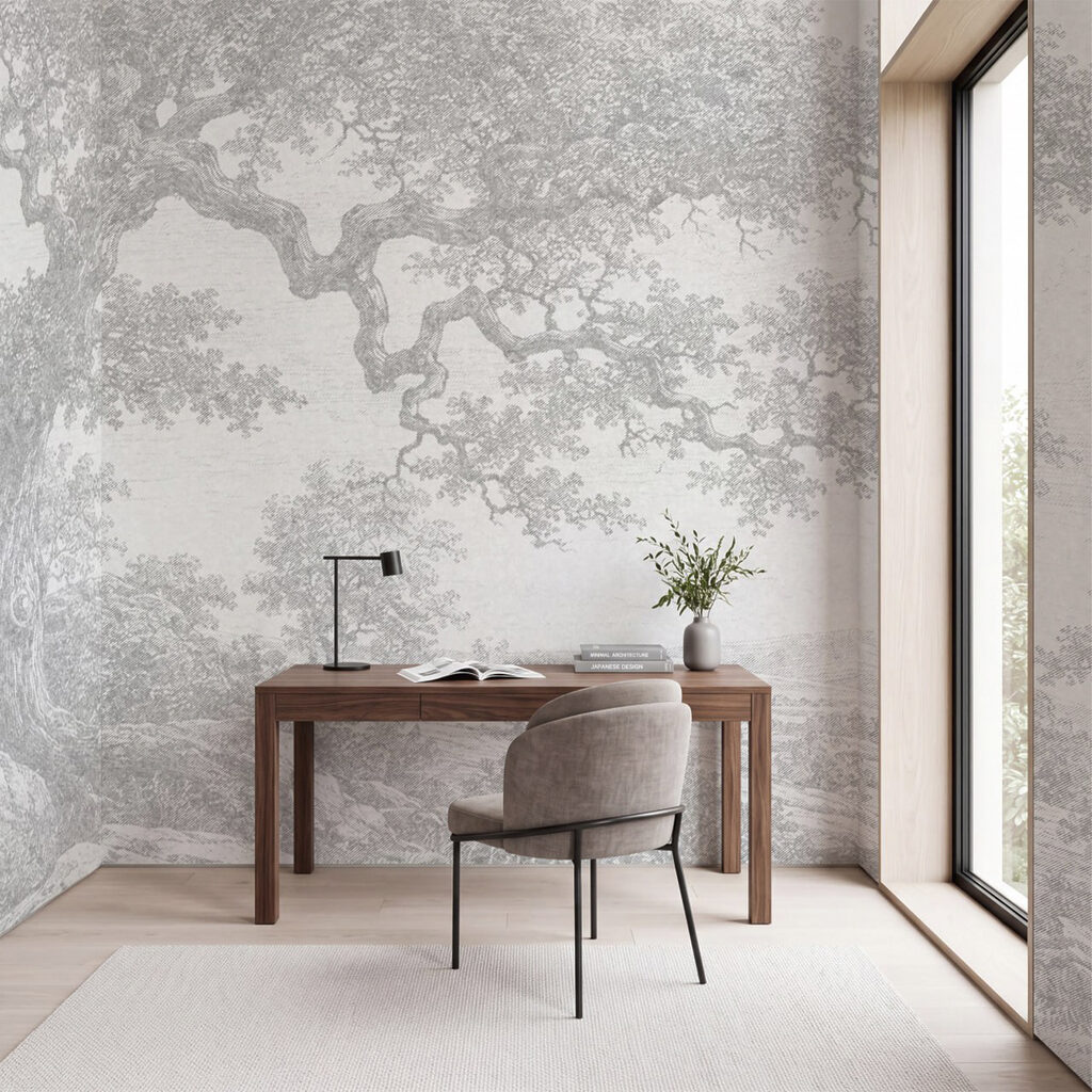 Viejo árbol y paisaje en un interior