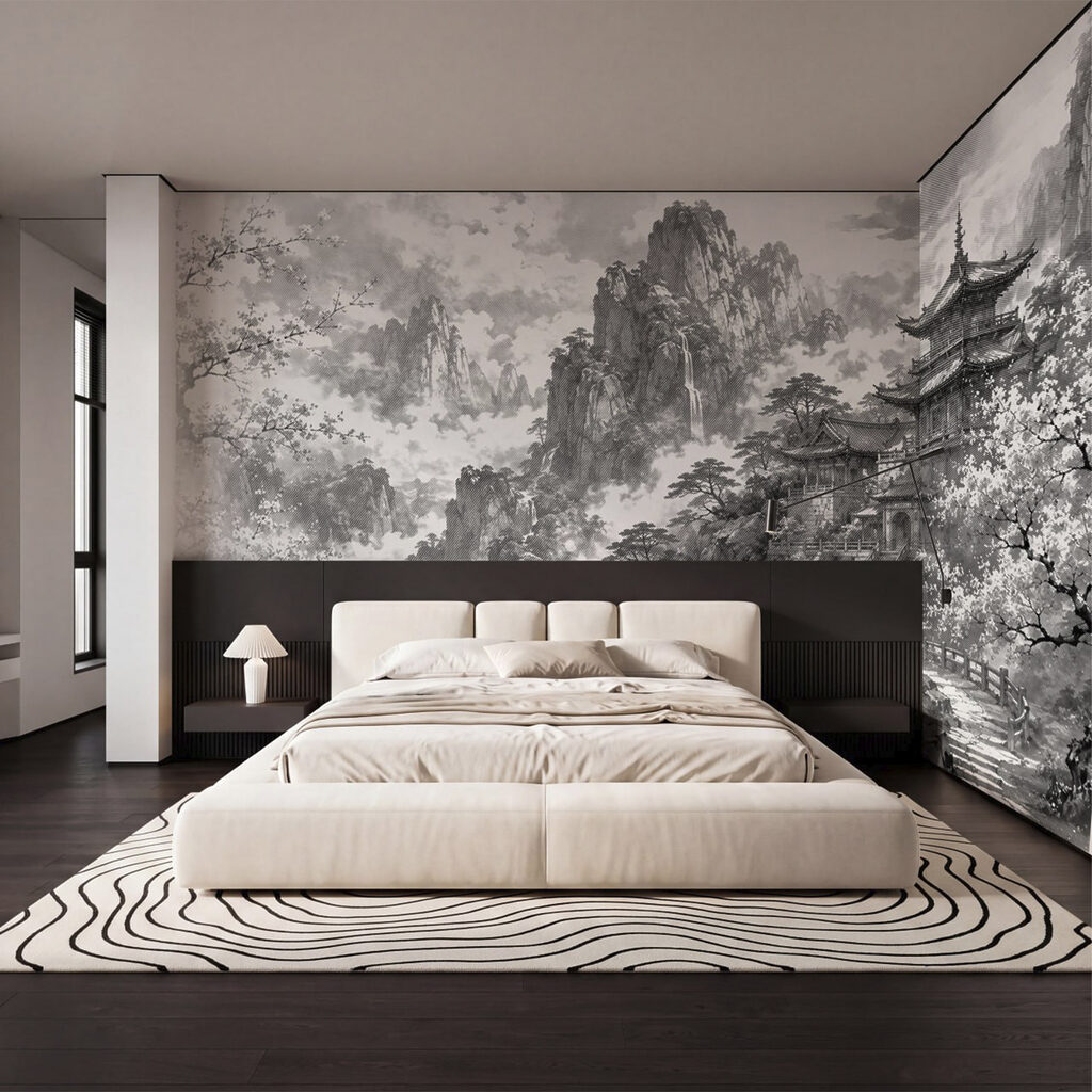 Pagodas entre rocas altas en un interior