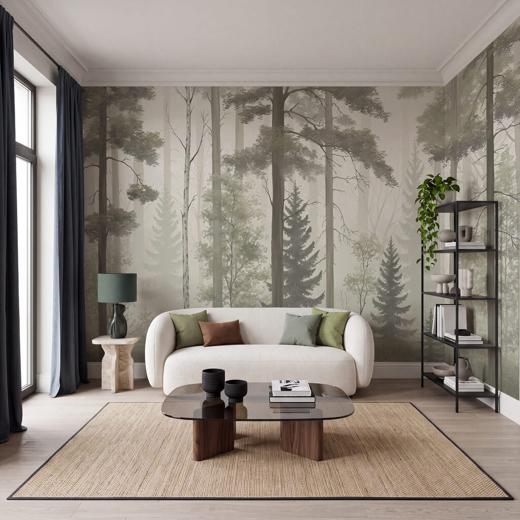 Troncos altos en niebla — interior 3