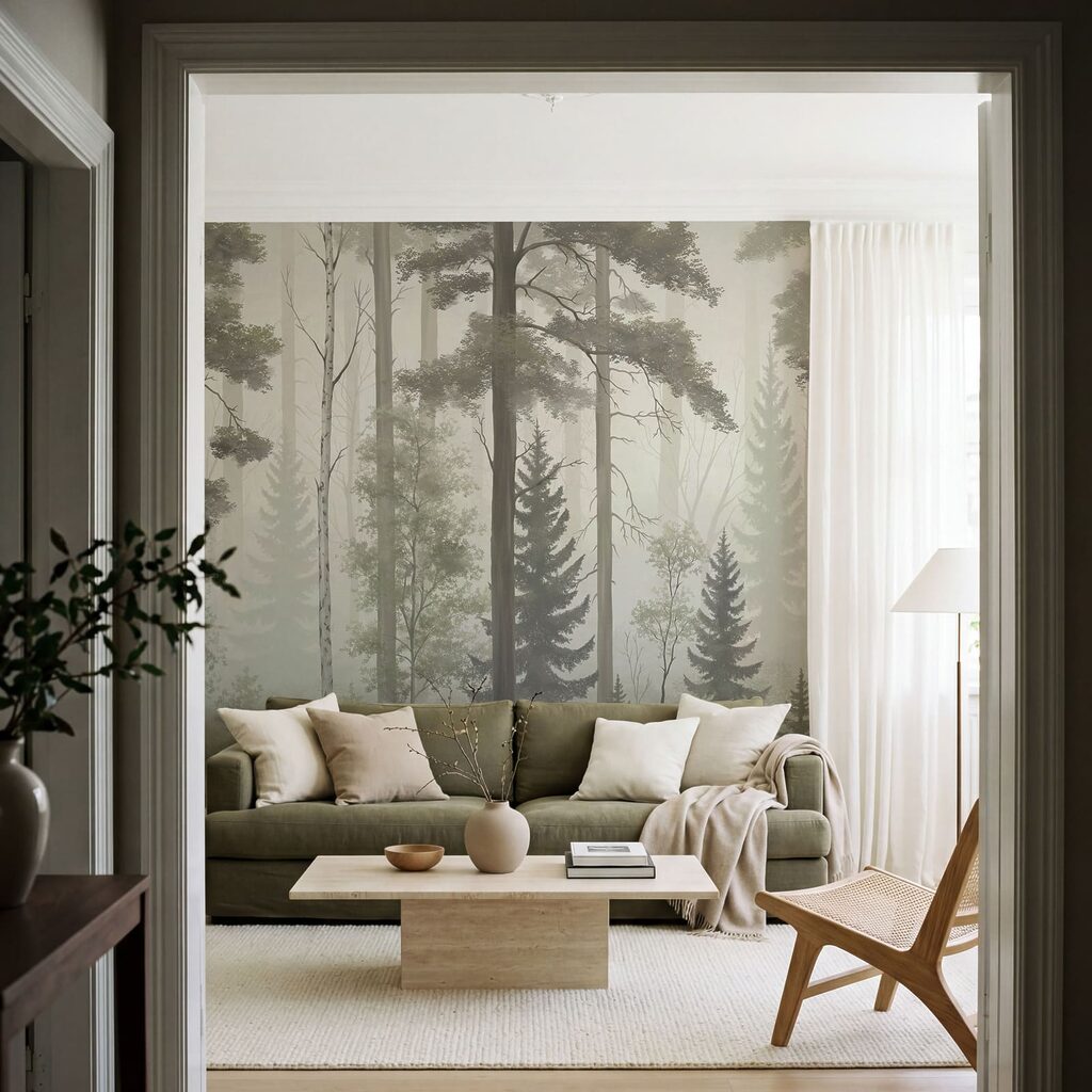 Troncos altos en niebla — interior 5