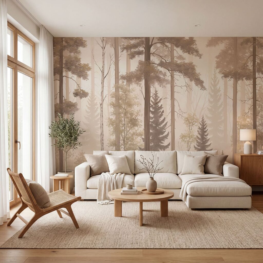 Troncos altos en niebla — interior 1