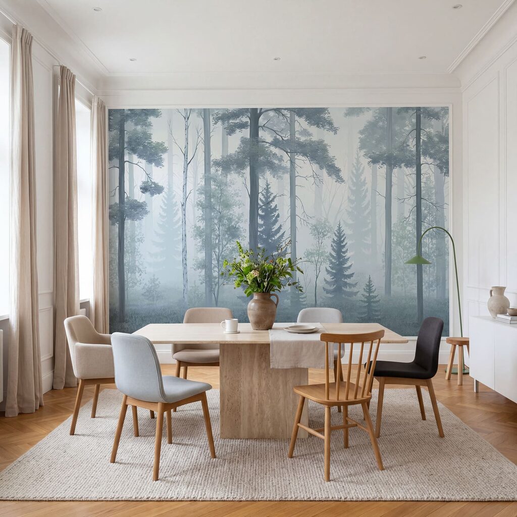 Troncos altos en niebla — interior 4