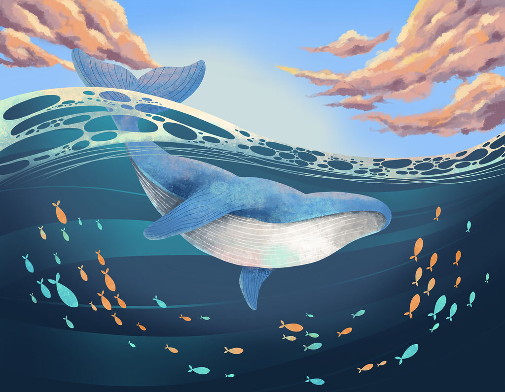 Ballena bajo la superficie — diseño completo