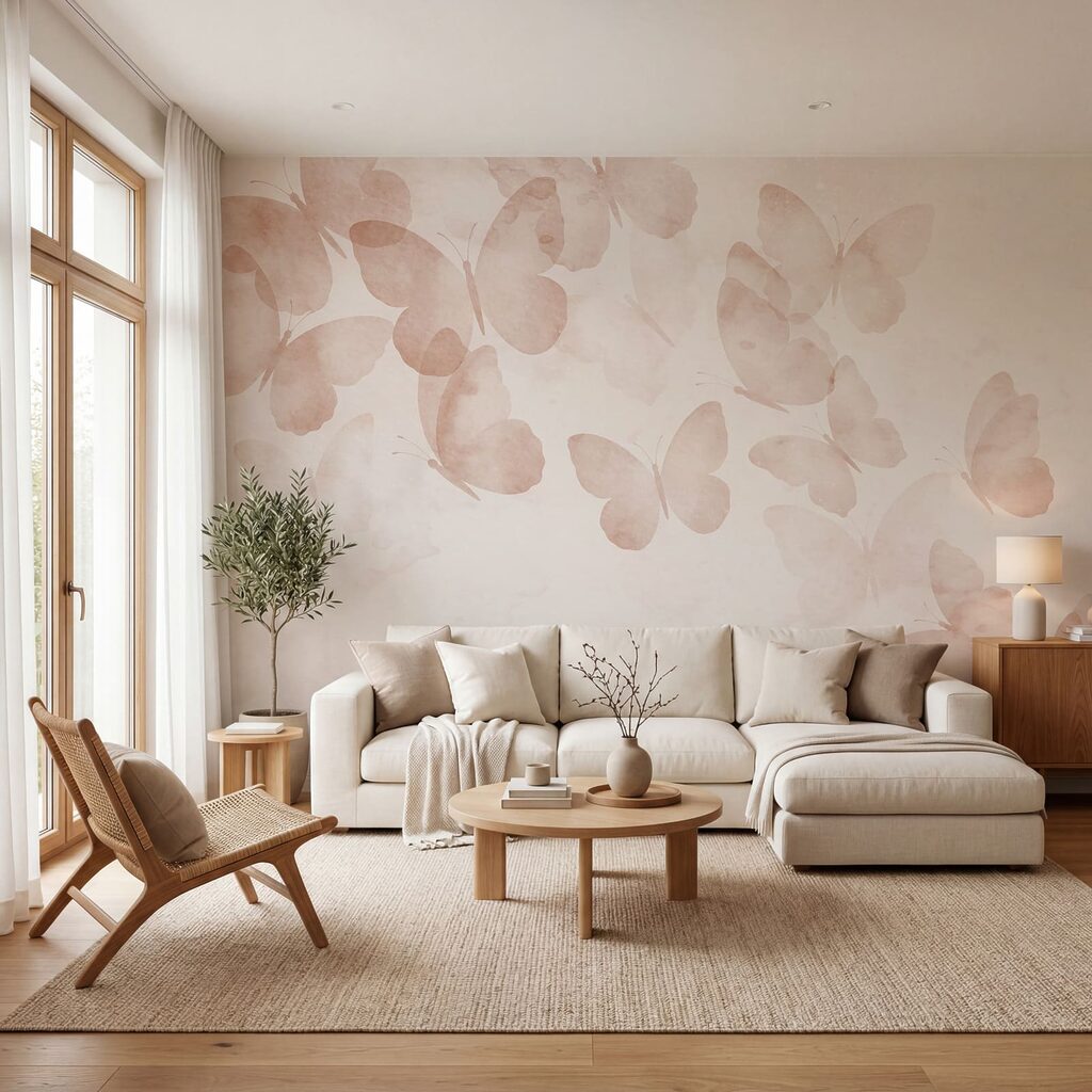 Mariposas entre nubes suaves en un interior
