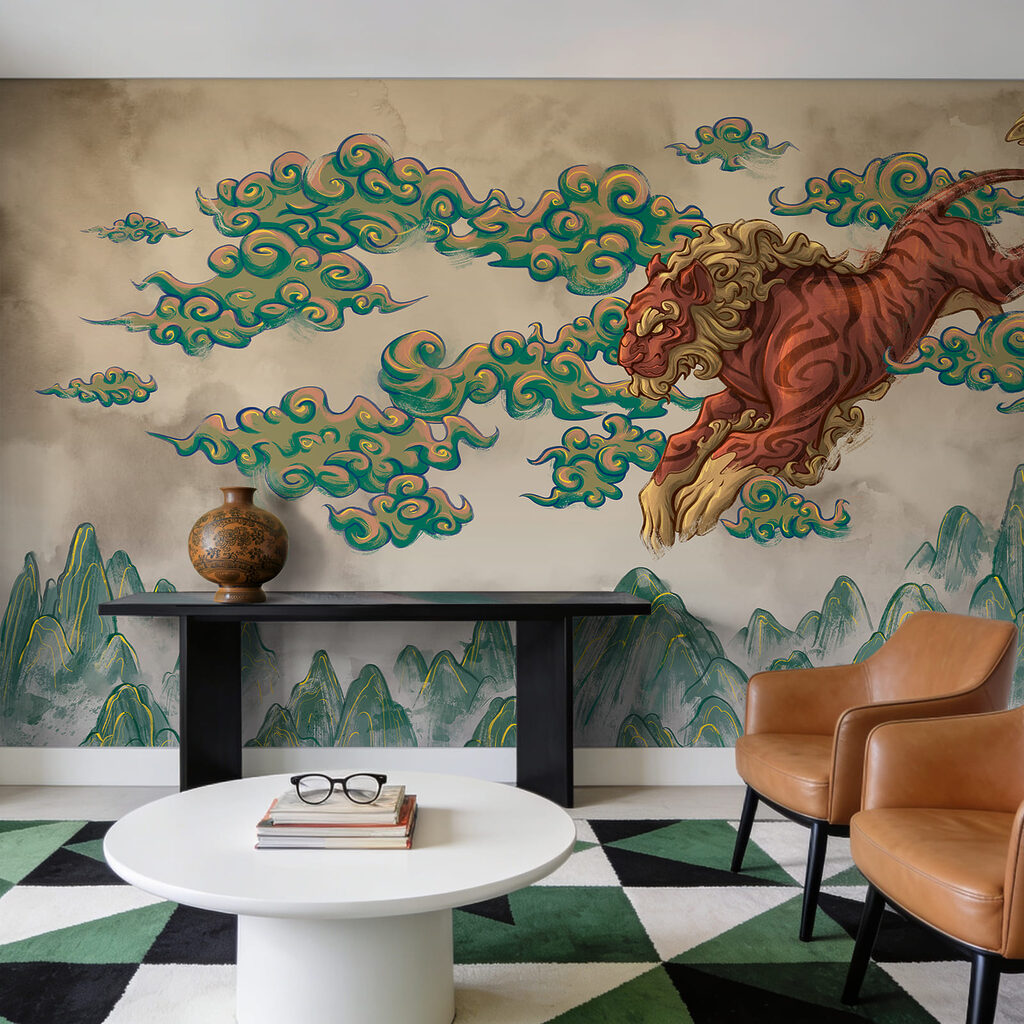Tigre sobre nubes pintadas — interior 3