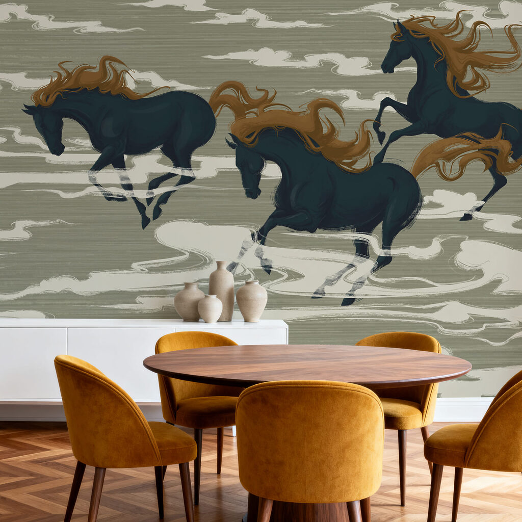 Caballos entre nubes estilizadas — interior 2