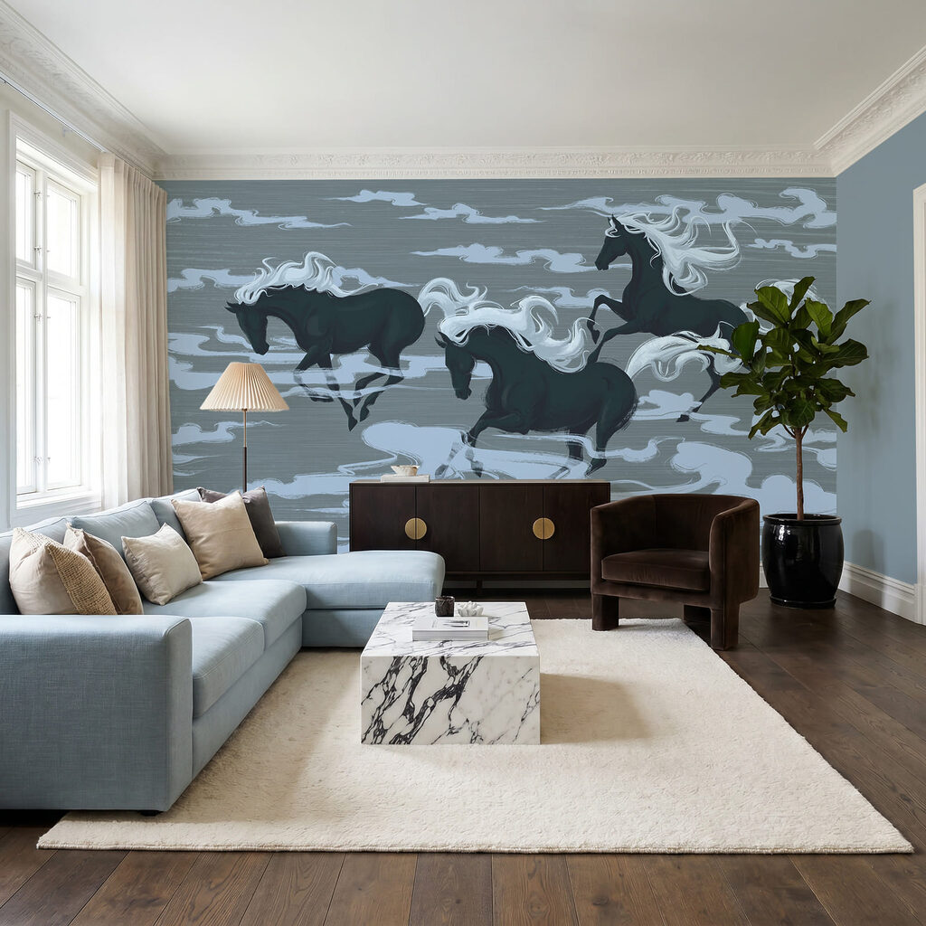 Caballos entre nubes estilizadas — interior 2