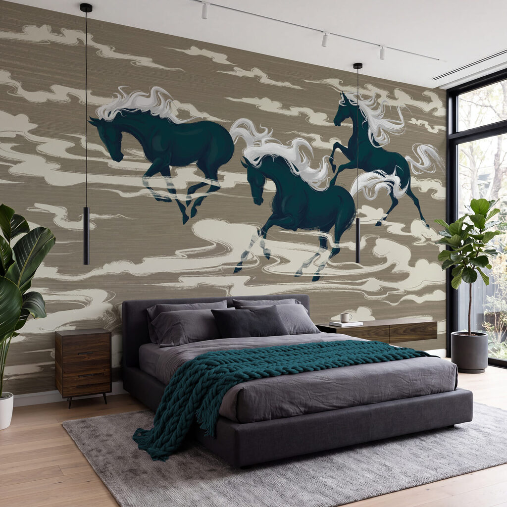 Caballos entre nubes estilizadas — interior 1