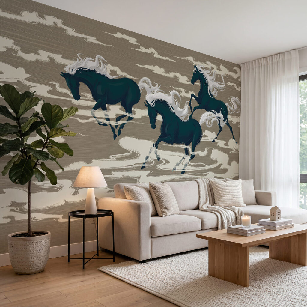 Caballos entre nubes estilizadas — interior 2