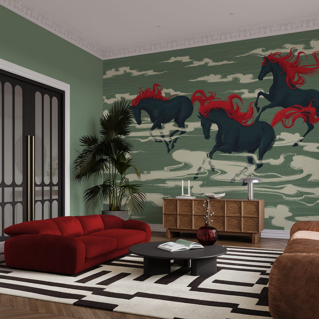 Caballos entre nubes estilizadas — interior 2