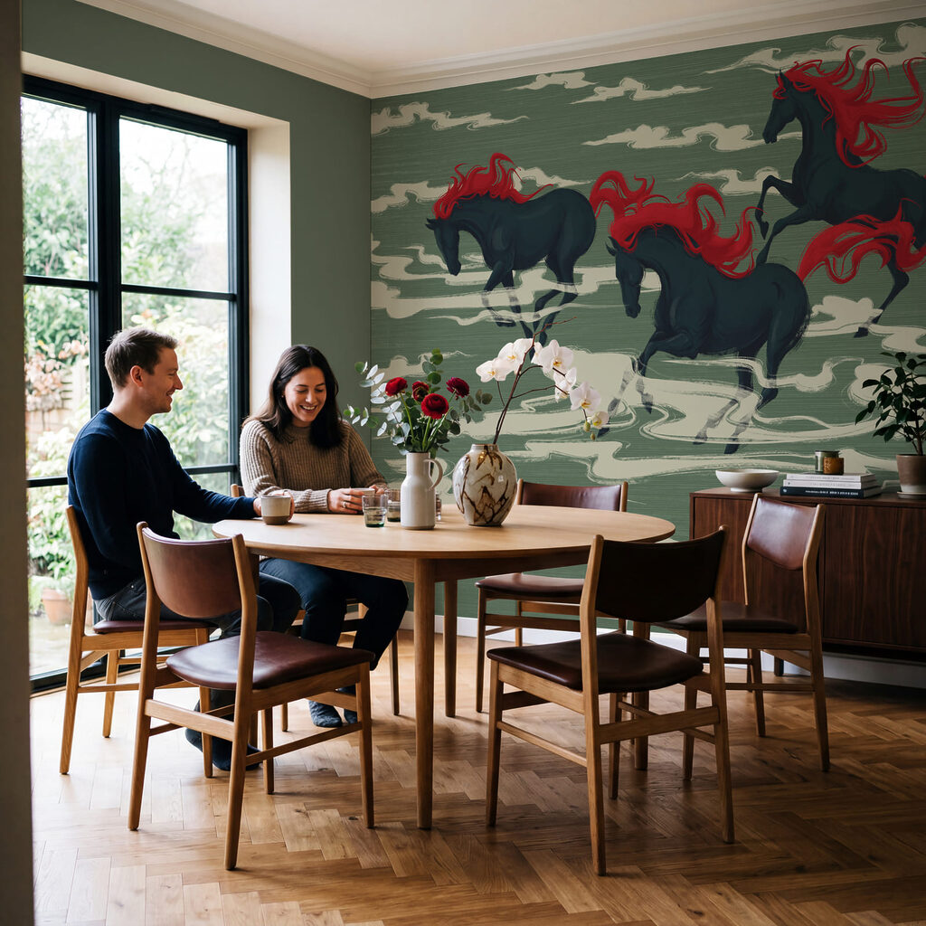 Caballos entre nubes estilizadas — interior 3