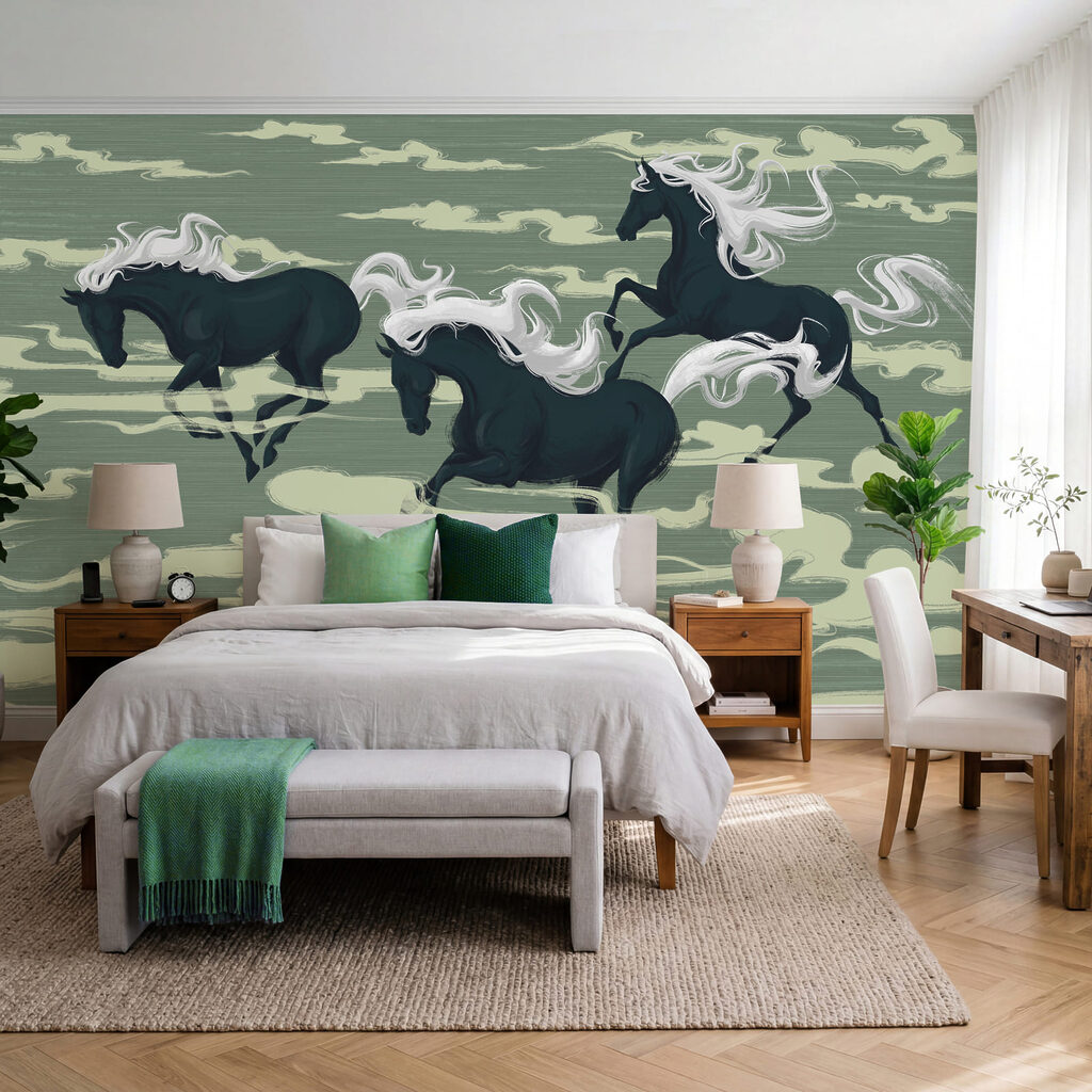 Caballos entre nubes estilizadas — interior 2