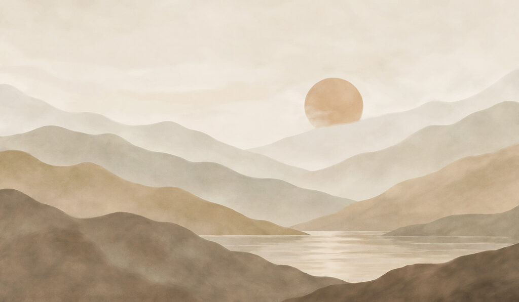 Sol entre suaves montañas — diseño completo