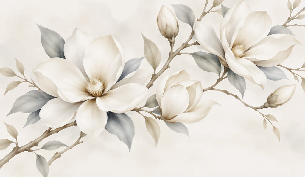 Flores blancas en ramitas — diseño completo