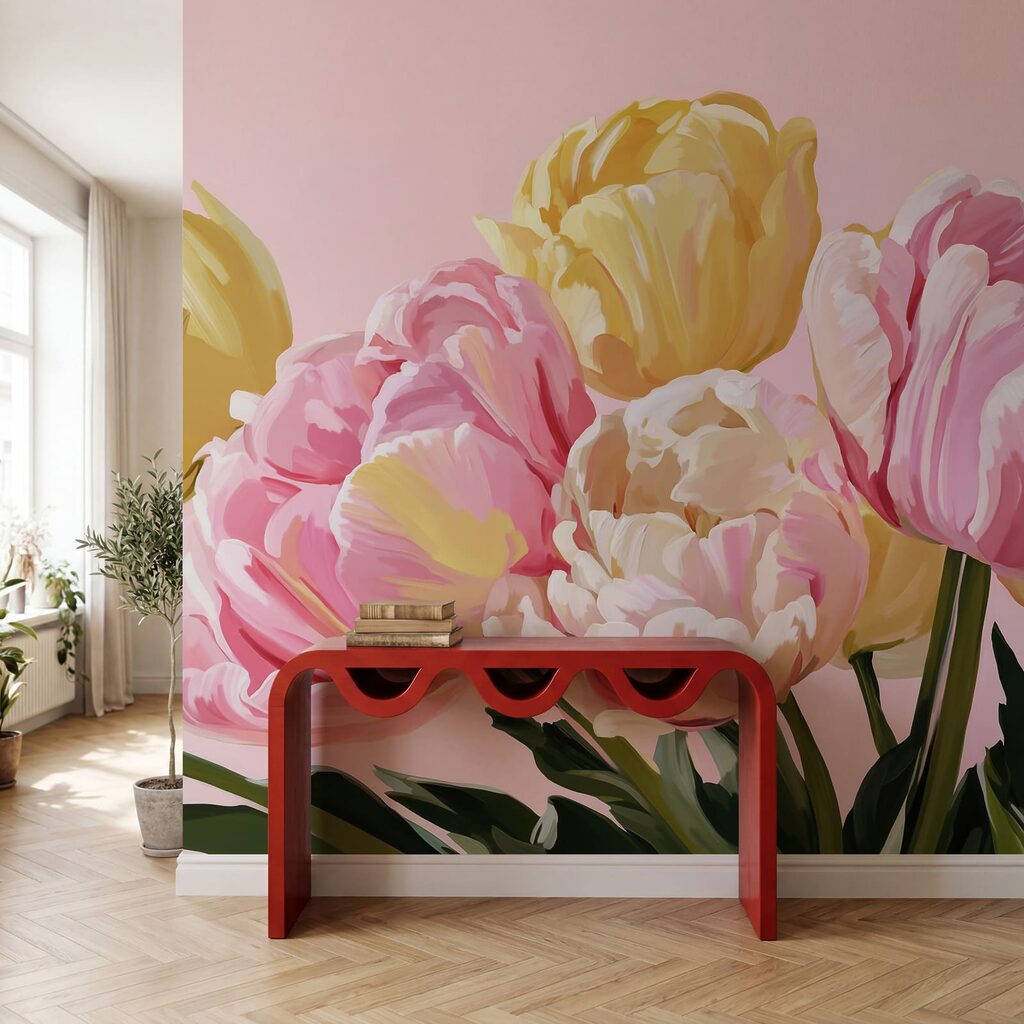 Brazada de tulipanes en un interior